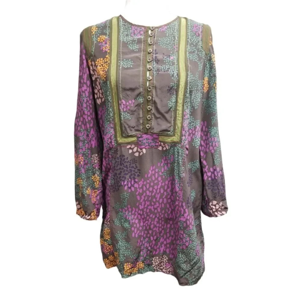 A Common Thread Multicolored Silk Blouse Tunic Size Medium - Picture 7 of 7